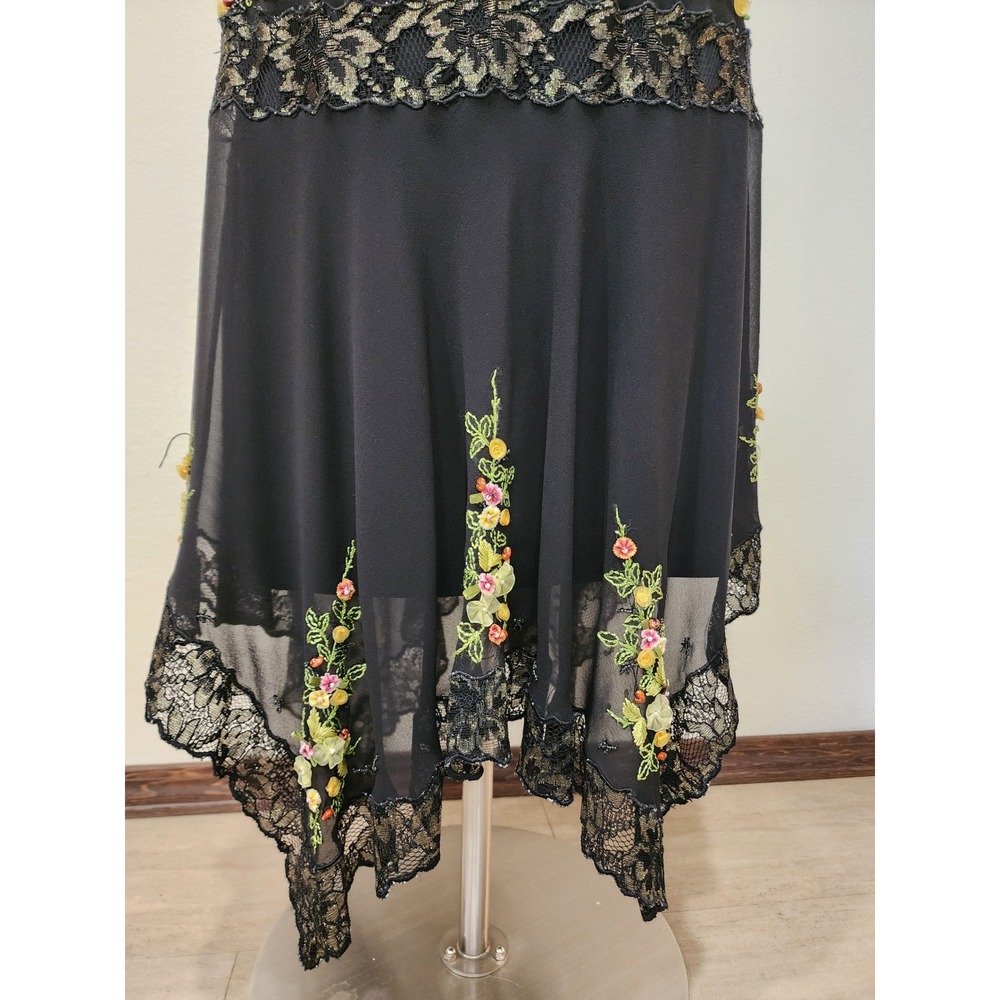 Vintage Sue Wong Silk Fairy Dress 90s Y2K Embroidered Floral Lace Black size 6 - Picture 6 of 16